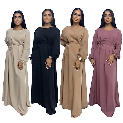 £22.98 • Buy Women Plain Belted Abaya Modest Batwing Sleeve Farasha Jilbab Ladies Maxi Dress 