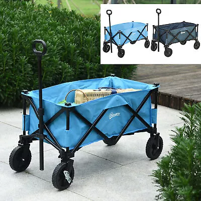 Pull Along Cart Folding Cargo Wagon Trailer Trolley For Beach Garden W/ Handle • £56.99