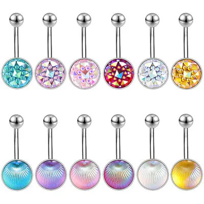 1/6Pcs 14G Surgical Steel Belly Button Ring Shell Navel Piercing Barbell Jewelry • $9.89