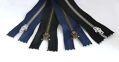 #5 Metal Zippers Perfect For Jean Pants.7  Bronze Or Silver Teeth Blk /navy Tape • $59.99
