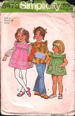 5479 Vintage Simplicity Sewing Pattern Girls Smock Dress Top Blouse 1970s Play • $5.59