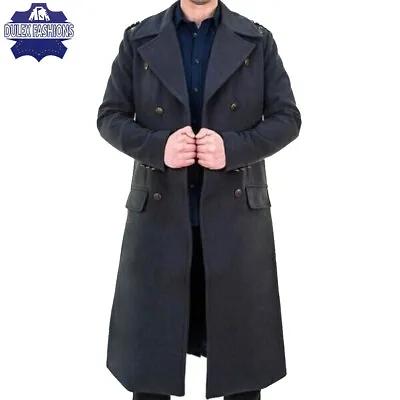 Doctor Who Captain Jack Harkness Mens Wool Warm Long Black Trench Pea Coat • $119.99