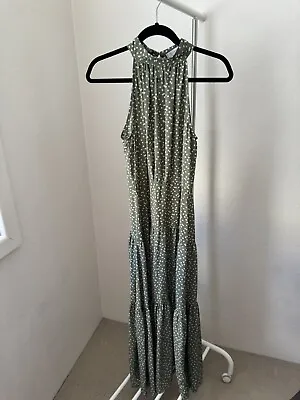 $12.60 • Buy Thanne Dress Green White Polka Dot Size 6 Maxi Dress
