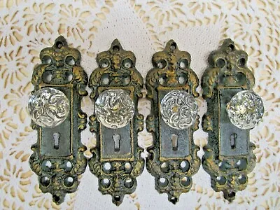 VINTAGE STYLE CAST IRON DOOR PLATE W/ ACRYLIC/GLASS KNOB   LOT OF 4 • $49.95