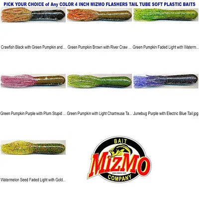 Mizmo Tubes Flasher Tail 4 Inch Soft Plastic Bass Fishing Baits Any Color 10pk • $9.99