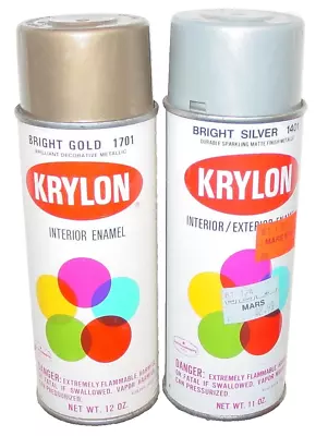 Vintage Krylon Spray Paint Can Bright Gold 1701 Paper Label Silver 1401 Art Lot • $39.99