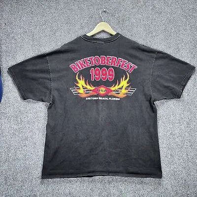 Vintage Bike Week Shirt Mens 2XL Black Biker Spellout Biketoberfest Flames 90s • $29.66