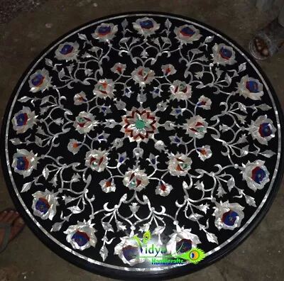 24 Inch Black Marble Round Center Table Top Mother Of Pearls Mosaic Home Decor • $667.44