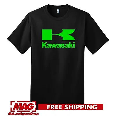 KAWASAKI BLACK T-SHIRT GREEN Logo Racing Sweatshirt Ninja Motorcycle Motor Bike • $21.50