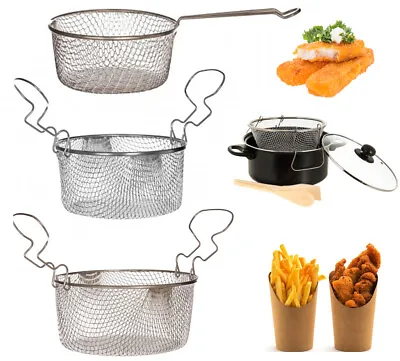 £6.95 • Buy Round Frying Basket Stainless Steel Tin Chips Fryer Strainer Handle 18/20/22cm 