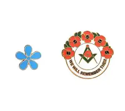 Masonic Forget Me Not Flower 11m Badge And Masonic We Will Remember Enamel Badge • £9.99