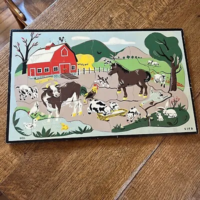 VINTAGE 1960s SIFO Wood Tray Jigsaw Puzzle 19” X 11” Farm Barn Animals A.r.n. • $22.99