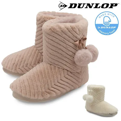 £18.99 • Buy Dunlop Ladies Womens Slippers Full Bootie Boots Faux Fur Memory Foam Sizes 3-8