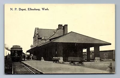 C.1915 PPC ELLENSBURG WA N.P. TRAIN STATION DEPOT RR KITTITAS Postcard PS • $245.50