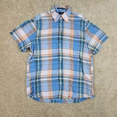 Lincs David Chu Shirt Sz M  Mens Linen Button Down Plaid Short Sleeve • $14.99