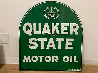 $599 • Buy Vintage QUAKER STATE MOTOR OIL TOMBSTONE 2-SIDED SIGN  26 X 29