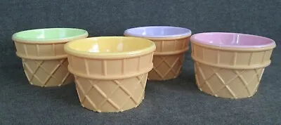 £12.74 • Buy Ice Cream Cone Dessert Dishes Bowls Plastic Set 4 Lot Yellow Green Purple Pink