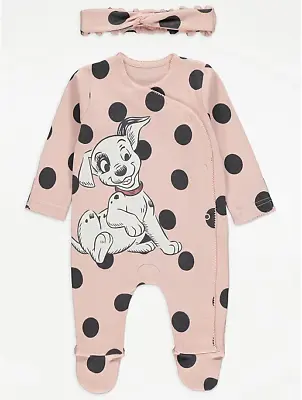 Disney Baby Girls 101 Dalmatians Sleepsuit With Headband 2 Piece Set BNWT • £10.99