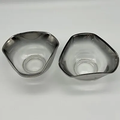 MCM Queens Lusterware Mercury Ombre Silver Fade To Clear Glass Bowls • $18