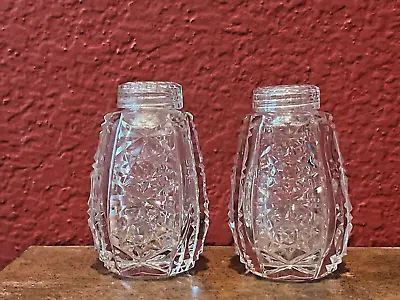 Vtg Cut Crystal Brilliant Glass Salt & Pepper Shakers W/ Glass Tops 8 Point Star • $21.99