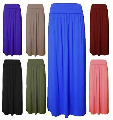 Women Pleated Fold Over High Waist Gypsy Skirt Ladies Long Maxi Jersey Uk 8-26 • £7.81
