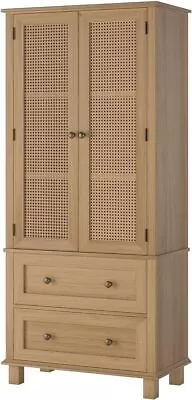 Kitchen Pantry Storage Cabinet Tall Cabinet With Rattan Doors And 2 Drawers • $169.99