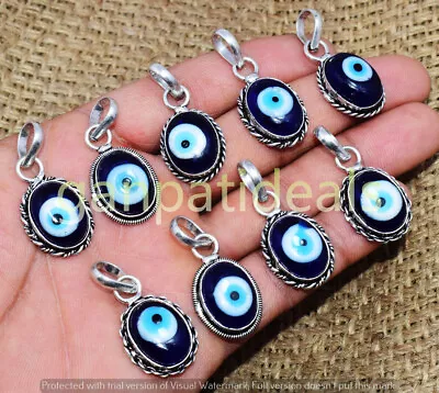 $9.49 • Buy Bulk Sale ! Evil Eye Gemstone Pendant Wholesale 5Pcs Lots 925 Silver Plated