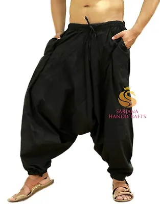 Men Cotton Black Harem Pants Dance Trouser Afghani Yoga Baggy Women Genie Gypsy  • $20.49