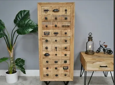 Rustic Drawers  Tall Boy Solid Mango Wood 5 Chest Of Drawers Storage Unit New • £499