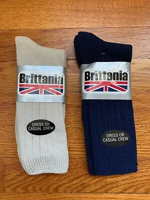 Vtg. Brittania Cotton Socks Deadstock Sz. 10-13 Choice Khaki Or Navy New • $5