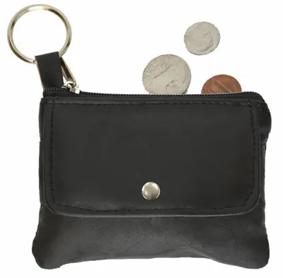 Brown Genuine Leather Mens Coin Holder Change Purse Key Ring Holder • $12.33