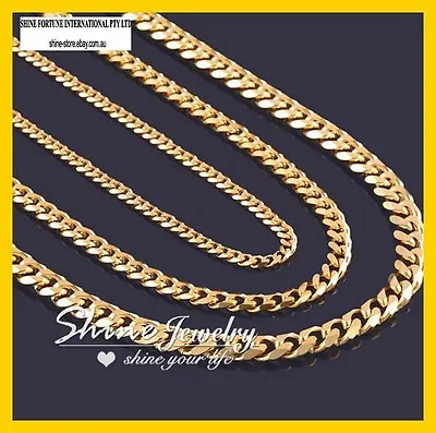 $7.85 • Buy 18k Yellow Gold Filled Flat Ring Curb Chain Men Solid 16-30inch Italian Necklace