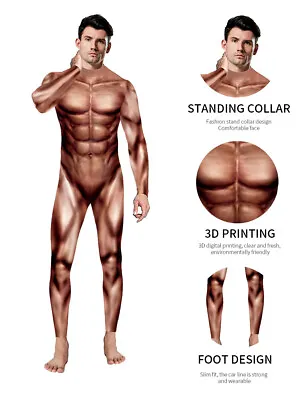 3D Print Men Muscle Cosplay Jumpsuit Costume Lifelike Halloween Party Bodysuit • $24.99