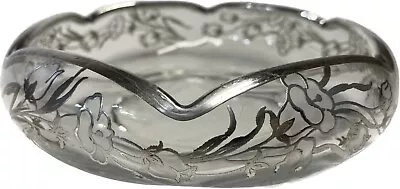 Vintage Glass Rose Bowl 6 Sided Sterling Silver Overlay Art Nouveau Style • $29.99