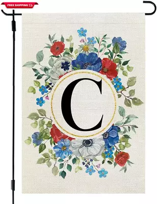 4Th Of July Monogram Letter C Patriotic Garden Flag Floral 12X18 Inch Double Sid • $15.71