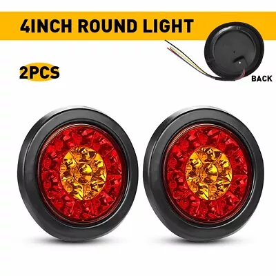 2X Red/Amber 16 LED Round 4  Truck Trailer RV Stop Brake Turn Signal Tail Lights • $16.99