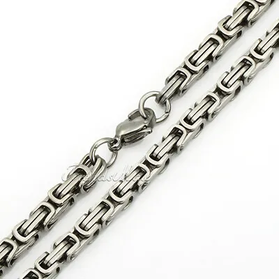 5mm Mens Byzantine Box Link Chain Stainless Steel Necklace Silver/Gold Plated • $8.99