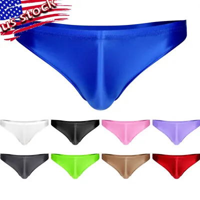 US Men Shiny Low Rise Bikini Briefs Thong Underwear Glossy Stretchy Underpant • $7.43