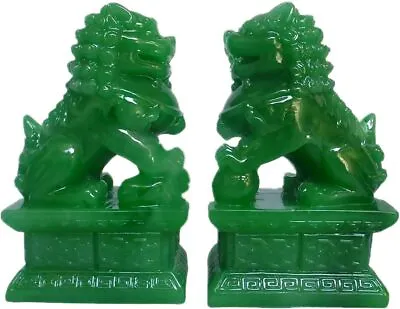 Feng Shui Porsperity Statues 2 PCS Fu Foo Dogs Pair Of Green Guardian Lion • $27.99