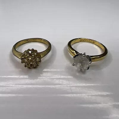 Lot 18K Yellow Gold HGE Plated Crystals CZ Cocktail Retro Rings Size 5 / 6.5 • $13.75