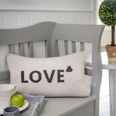 Reversible Cream And Grey 'Love' Knit Cushion  • £20