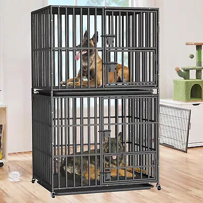 Square Metal Tube Stackable Dog Crate Heavy Duty Dog Cage With 2 Removable Trays • $209.92