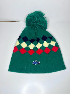 Vintage Lacoste Beanie Hat Warm Winter Hat Mens Womens One Size Unisex Pom Pom • $53.75