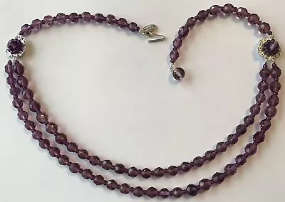 Vintage Miriam Haskell Signed Purple Glass Bead Necklace • £14.87