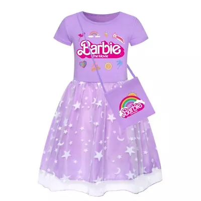 Girls Barbie Rainbow Stars Tulle Dress Kids  Princess Party Fancy Dress+Bag UK • £9.99