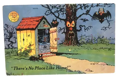 Vtg Halloween Postcard Outhouse Spooky Anthotomorphic Tree Owl Rat Moon 1940 USA • $24.99