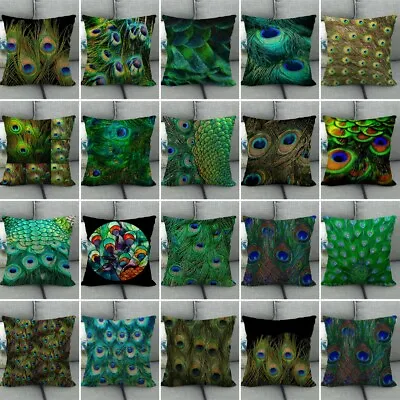 £4.79 • Buy Peacock Feather  Cushion Covers 45 X 45 Cm Throw Pillow Case For Home Sofa Bed