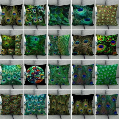 £4.79 • Buy Peacock Feather  Cushion Covers 45 X 45 Cm Throw Pillow Case For Home Sofa Bed