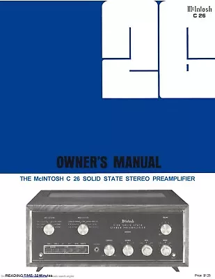 Bedienungsanleitung-Owner's Manual For McIntosh C 26 • $13.63