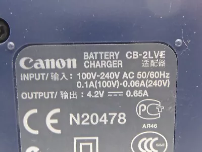 Genuine Canon Camera Battery Charger CB-2LVE G 4.2V 0.65A For NB-4L Battery • £8.99